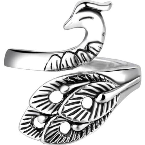 Simple retro three-dimensional Thai silver peacock ring female opening adjustable distressed jewelry peacock jewelry кольца