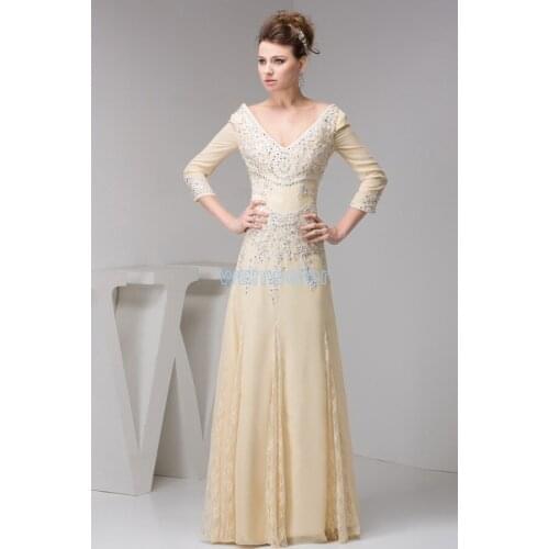 Free shipping 2016 new design hot plus size floor length cap sleeve formal beading long sleeve v-neck Mother of the Bride Dress