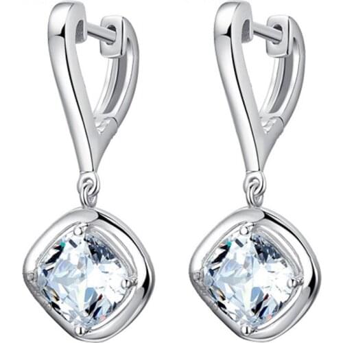 100% 925 sterling silver fashion shiny crystal ladies stud earrings jewelry female women birthday gift Anti allergy