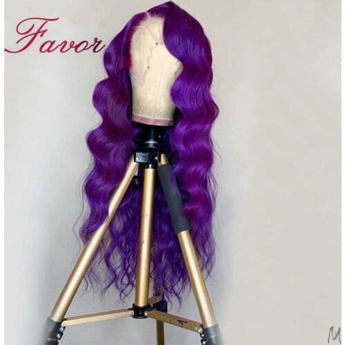 150% Density Brazilian Remy Lace Front Wig Purple Colored Wigs Body Wave Lace Front Human Hair Wigs Pre Plucked for Black Women