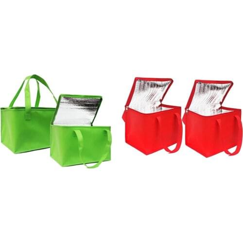 2Pcs Foldable Large Cooler Bag Portable Food Cake Insulated Bag Aluminum Foil Thermal Box Waterproof Delivery Bag