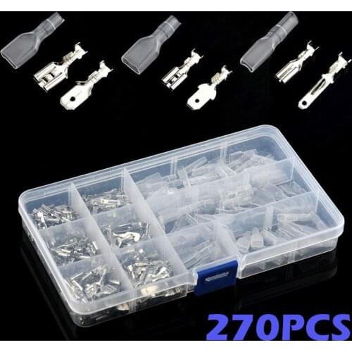 270PCS Male Female Spade Connectors Electrical Wire Crimp Terminals Block Insulated Sleeves Kit 2.8mm 4.8mm 6.3mm For Car Auto