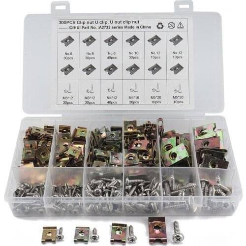 300Pcs/lot Metal U-Shaped Reed Nut Clip Nut Fasteners Retainers for Car Motorcycle