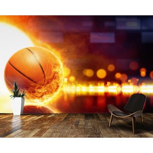 Papel de parede Basketball with fire Creative Sports 3d walpaper,living room children bedroom wall papers home decor bar mural