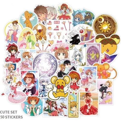 50PCS NEW lovely Cartoon Anime Card Captor Sakura Sticker Stickers PVC decoration Model for Travel Case Desktop Girl Gift