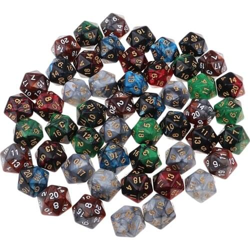 50pcs Six Sided D20 Polyhedral Dice with Double Colors & Numbers 16mm