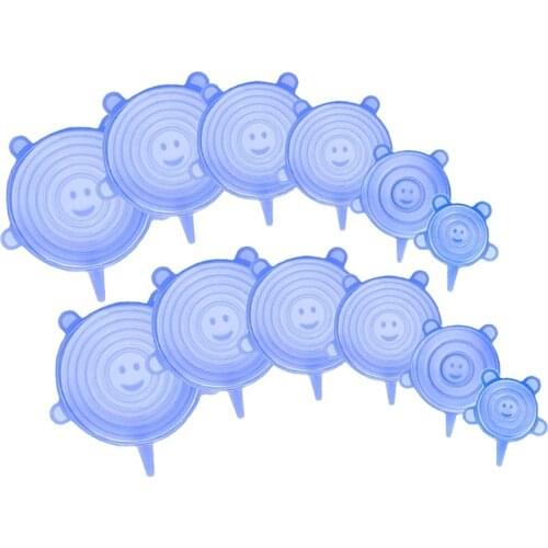 6/12 Pcs Blue Food Silicone Cover Cap Universal Silicone Lids for Cookware Bowl Microwave Reusable Stretch Lids Food Wrap