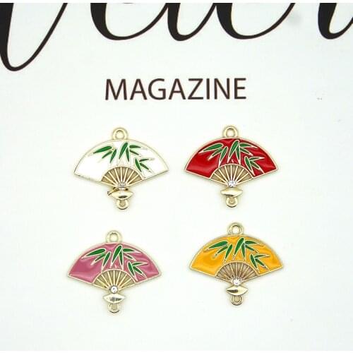 6pcs/lot 22x25mm Vintage Charm Enamel Fan Pendant Necklace Fit DIY Bracelet Jewelry Making Decoration Fashion Finding Gifts