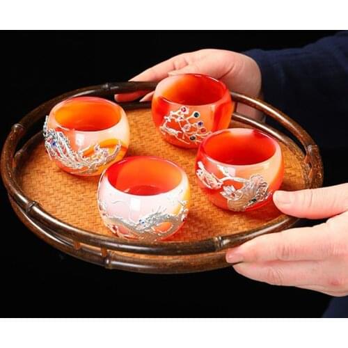 Agate Silver Cup 65ml Jade Porcelain Tea Bowl Beautiful Tea Cup Master Cups Creative Teacup Chinese Kung Fu Teaware Gifts Crafts