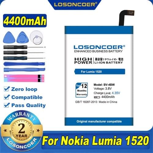 100% Original LOSONCOER NEW 4400mAh BV-4BW Battery For Nokia Lumia 1520 Mobile Phone Battery