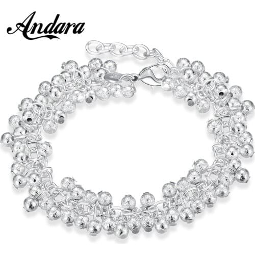 New 925 Sterling Silver Bracelet Fashion Frosted Bead Bracelet Men&Women Jewelry Gift