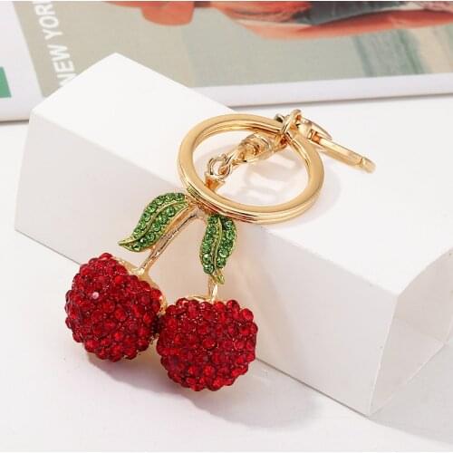 Red Crystal Rhinestone Cherry Keychain for Women Cute Fruit Key Chains Men Car Keyring Girl Bag Pendant Key Rings Holder Jewelry