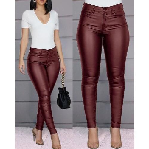 Pu Leather Pants Black Sexy Stretch Bodycon Trousers Women High Waist Long Casual pencil pants top S-3XL plus size Spring Women