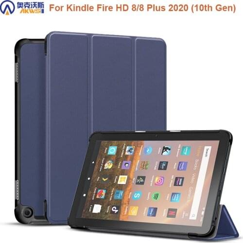 For All-New Fire HD 8 Plus Case, PU Leather Cover for Kindle Fire HD 8 10th Generation Auto Sleep Wake Funda Tablet Capa