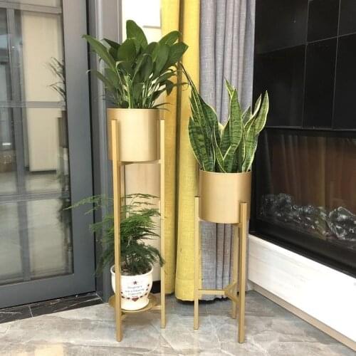 Home Living Room Creative Green Dill Iron Flower Stand Nordic Flower Shelf Floor Ins Modern Simple Golden Flower Pot Stand
