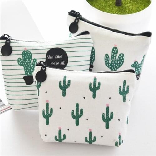 1PCS Kids Womens Purse Canvas Coin Wallet Coin Purse Money Pouch Cactus Change Pouch Key Holder Bag Small Cute Small fresh