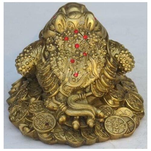 China fengshui bronze copper Wealth money Golden Toad frog beast statue