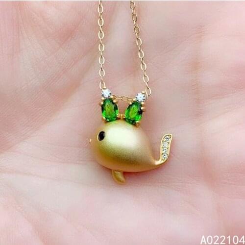 KJJEAXCMY fine jewelry 925 sterling silver inlaid Natural Diopside Womens fresh fashion dolphin gem pendant necklace support de
