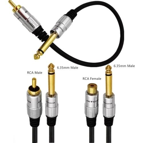 RCA to 1/4" Audio Coaxial cable, 6.35mm Mono Plug Male to RCA Female & Male cable for Mixer, Amp, Subwoofer and more
