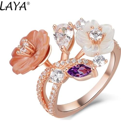 Laya Ring For Women High Quality Zircon Natural Shell Flower 925 Sterling Silver Fashion Jewelry Party Wedding 2021 Trend
