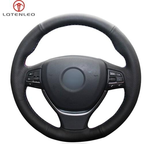 LQTENLEO DIY Car Steering Wheel Cover Black Genuine Leather For BMW 6 Series 640i 650i F12 F13 F06 7 Series 740Li 750Li F01 F02