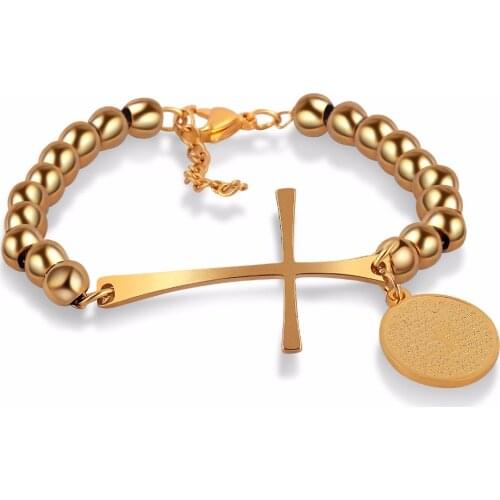 Unisex Fashion Stainless Steel Religious Cross Jewelry Beaded ball jesus prayer charm rosary bracelet for christian dropship