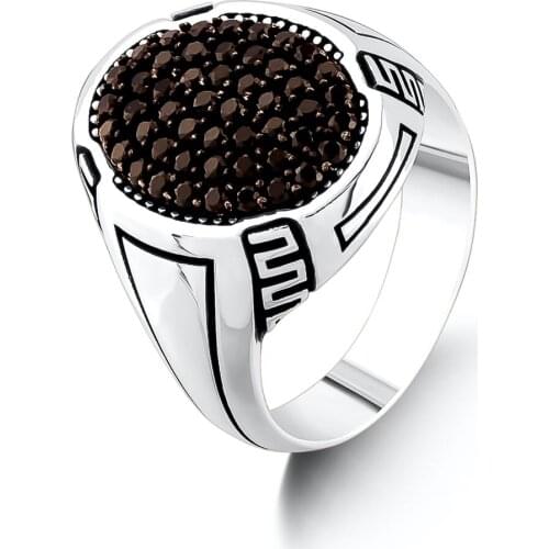 Oval Mini Zircon Gemstone Men Silver Ring Handcarved Men Jewelry 925 Sterling Silver