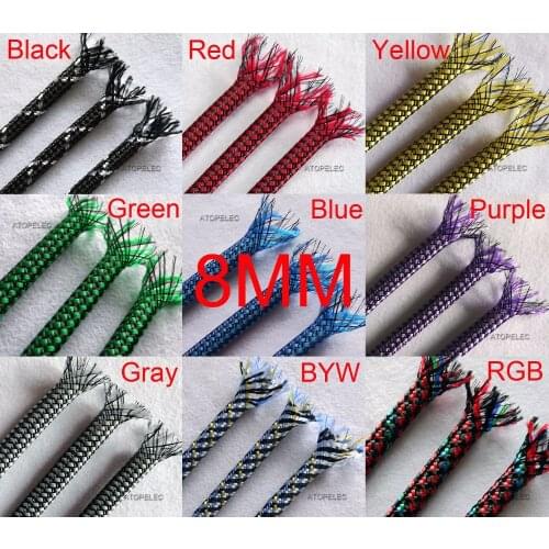 2M 8mm Wide Braided Soft PP Cotton Yarn+ PET Expandable Sleeving Cable Wire Sheath Black/Brown/Red/Yellow/Green/Blue/Purple/Gray