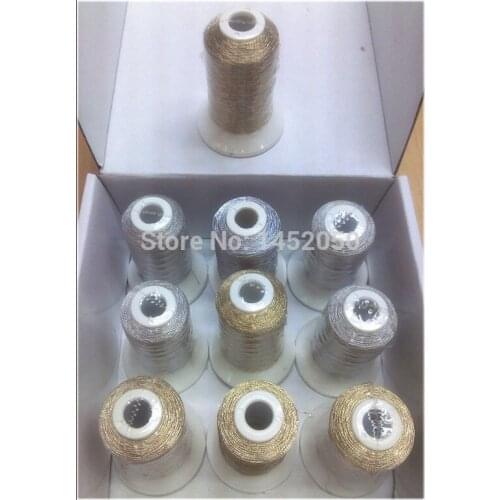Metallic Machine Embroidery Thread Filament Ideal for Fashion Dress,Embroidery Machine 500m*10,MS Type,Super Sheen Gold & Silver