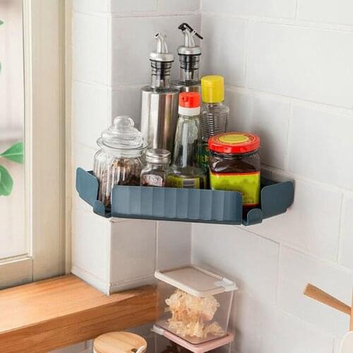 New white Bathroom Shelf Adhesive Storage Rack Corner Holder Shower Gel Shampoo Basket Punch Free Rack