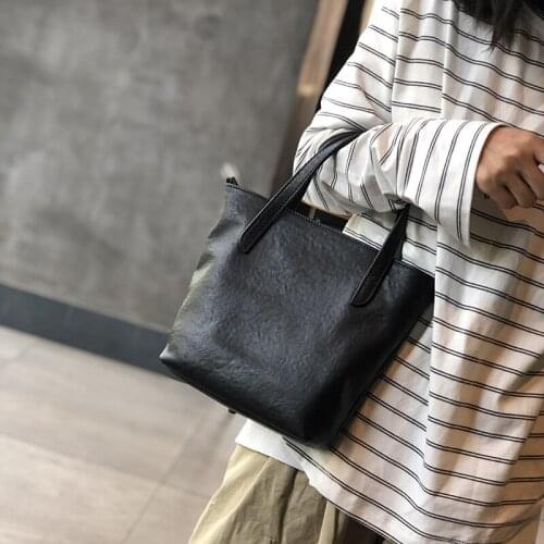 2021 New simple first layer cowhide handbag soft leather womens bag small bag fashion Korean leather shoulder bag