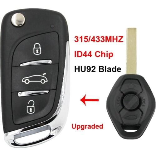 3 Button Upgraded DS Style Folding Remote Key 315MHZ / 433MHZ ID44 Chip HU92 Blade for BMW EWS 3 5 7 Series E38 E39 E46 M5 X3 X5
