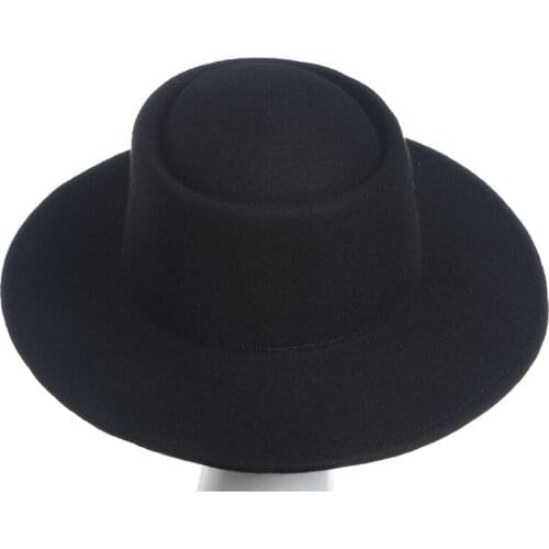 Autumn winter version lady pure color minimalist hats Unisex wool leisure Wide brim hat large top flat top woolen women felt hat