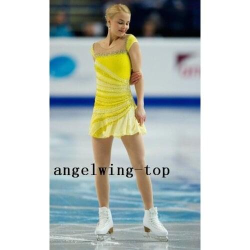 Figure skating dresses yellow girls ice skating clothing women competition skating clothing custom ice figure skating dresses