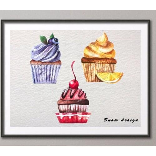 Rikivity Cupcake Pop wall art canvas painting Cake illustration poster print Pictures Home Kitchen decor wall hanging