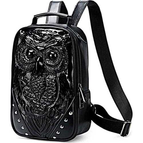 New Big Capacity Men Women 3D Owl Thick Leather Backpacks Casual Boy Girls Schoolbag Daypacks Waterproof Laptop Backpack Mochila