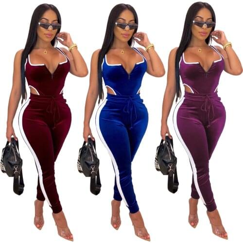 Sexy Two Piece Set Tracksuit Women Velvet Bodysuit Top and Pant Fall Winter Outfits Clothing 2 Piece Club Outfits Matching Sets