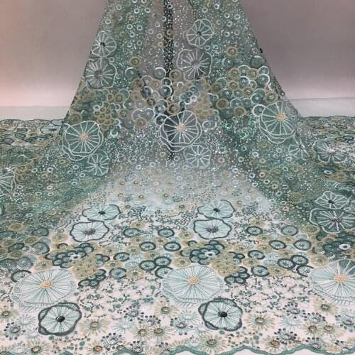 Mesh Sequin Embroidered Cloth Colored Beads Lotus Leaf Circle Embroidery Fabrics