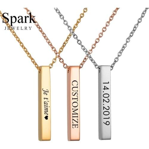 Spark Stainless Steel Custom Name Date Bar Necklaces 3 Color Personalized Nameplate Vertical Tags For Women Birthday Gift Collar