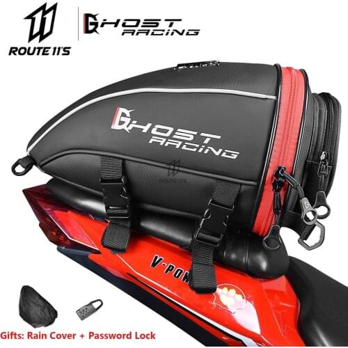 GHOST RACING Motorcycle Rear Seat Bag Backpack Tail Tank Bag Multifunctional Leather Motorbike Durable Rear Seat Bag Rain Cover