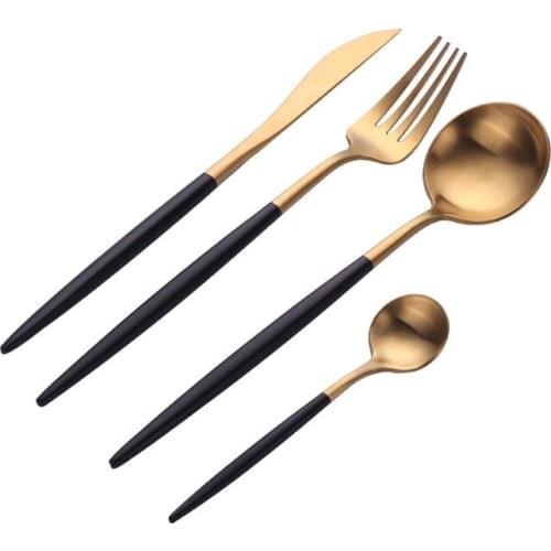 24pcs/set Black Gold Forks Spoons Knives18/10 Stainless Steel Western Cutlery Set Kitchen Food Tableware Dinner Set Dropshipping