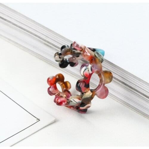 Vintage Fashion Acetic Acid Flower Rings for Women Lady Personality Leopard Acrylic Opening Adjustable Rings Finger Jewelry Gift