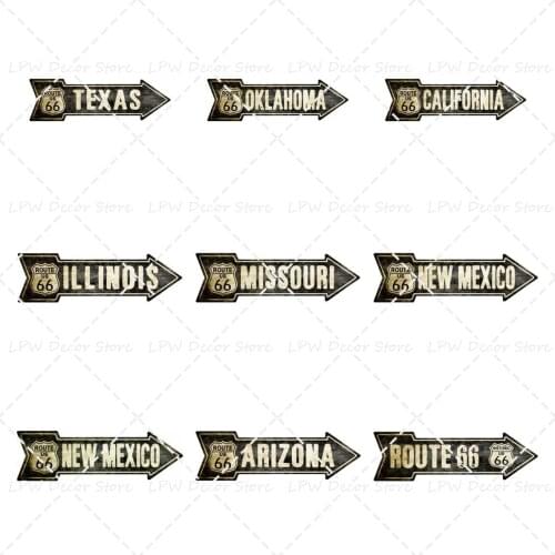 Vintage Route 66 Texas Novelty Metal Coffee Tea Shop Bar Home Hanging Irregular Arrow Shape Outdoor Decor Art Decor Tin Sign