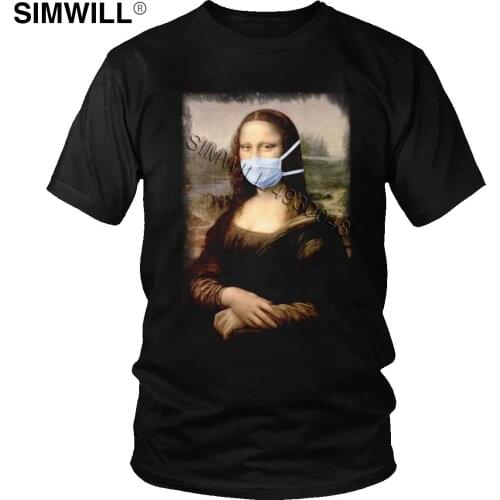 Funny Mona Lisa With Mask Da Vinci T Shirt Men Short Sleeved Social Distancing T-shirt Quarantine Graphic Tee Gift Merchandise
