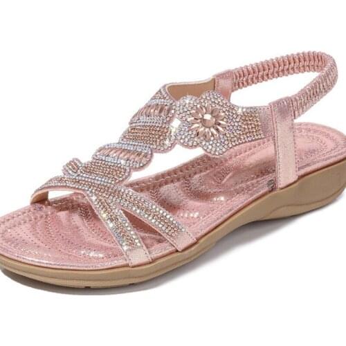 Lady Shoes Summer Flat Sandals Women 2021 New Rhinestone Bohemian Casual Shoes Woman Slip On Female Shoes Sandalias WSH3987
