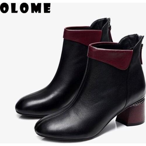 Large Size High Heels Woman Winter Boots 2019 Autumn And Winter The Net Red Martin Leather Boots Womens Ankle Boots Thick With