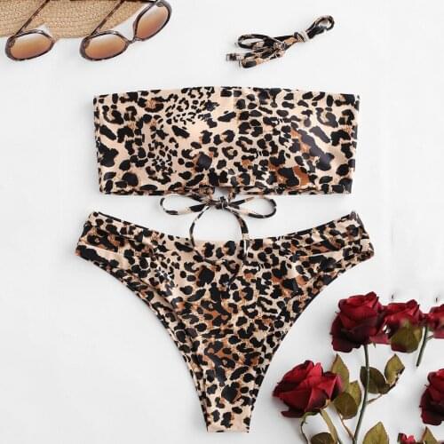 Home&Nest Women Sexy Print Push Up Padded Bikini Set Tube Top Two-Piece Swimsuit Beachwear Swimwear Bathing Beach Swimming Suit