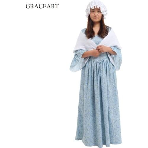American Pioneer Dress Costume Womens Vintage Historical Prairie Colonial Floral Dresses