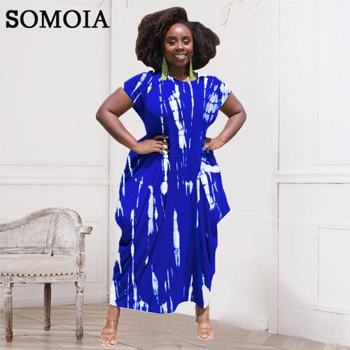 Plus Size Casual Streetwear Woman Dress Short Sleeve Crew Neck Loose Long Dress Sexy Tie Dye Print Dresses Wholesale Items