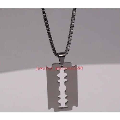 10pcs Lot on sale Fashion stainless steel High Polished Both Polished razor blade Pendant Tag Charms DIY Jewelry NECKLACE
